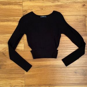 Zara black long sleeve, cropped cut out knit top. Size M. Worn 2-3x